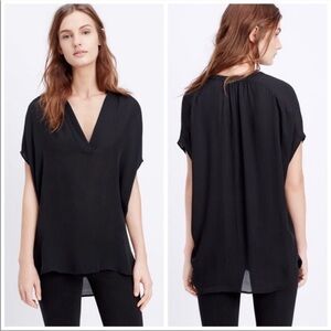 VINCE Dolman Sleeve Silk V Neck Tunic Blouse Top High Low Hem Black Sz S